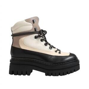 NEW SAM EDELMAN women's kace fleece lined combat boots in black/modern ivory sue